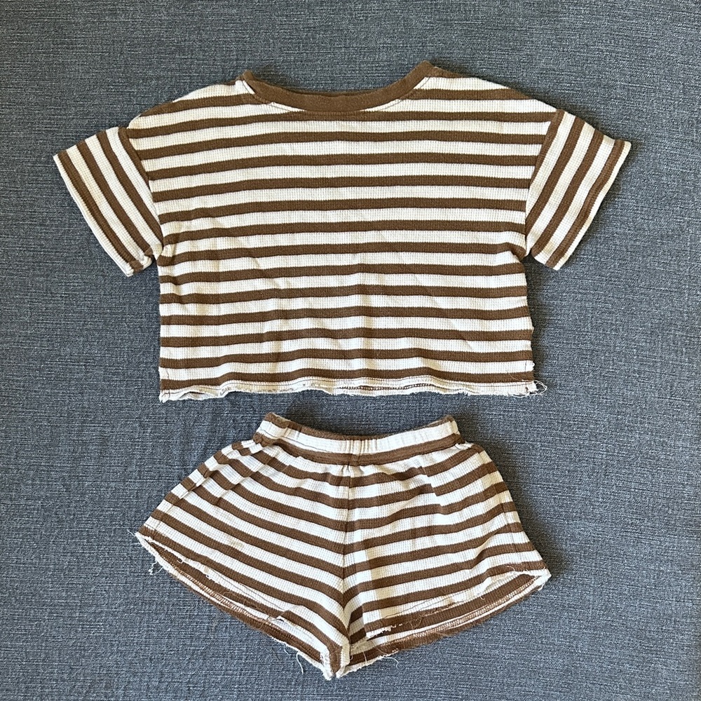 Rylee + Cru Striped Brown and Cream Two-Piece Set
